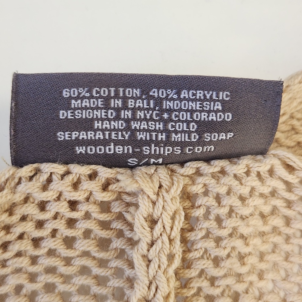 Wooden Ships Cardigan Beige Black Open Front Drop Shoulder Sweater Womens S/M - Picture 5 of 7